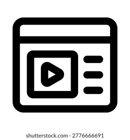 Video tutorial icon. Editable line icon. Professional modern outline icon vector illustration featuring video tutorial player play button in minimal design.