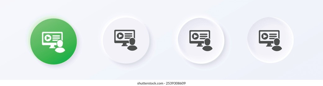 Video tutorial icon. Neumorphism round style button design vector