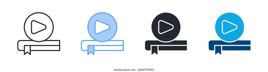 Video Tutorial Icon Set Multiple Style. Designed In Outline, Blue, Glyph, Dual Tone