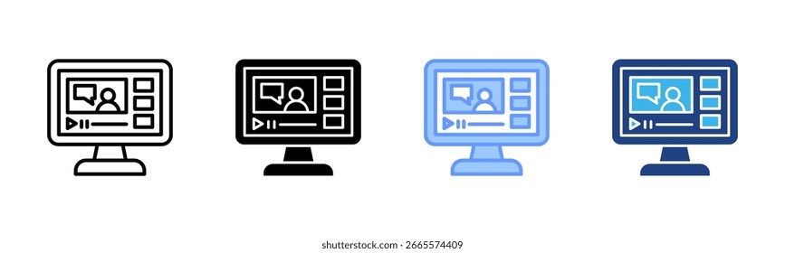 Video Tutorial icon set multiple style collection