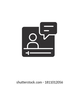 Video tutorial icon, solid style.
Simple video streaming symbol for digital education and elearning concept. Vector illustration. Design on white background. EPS 10