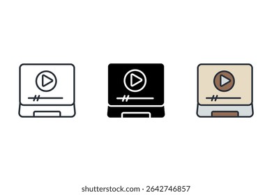 video tutorial icons isolated on White Background. Flat style design