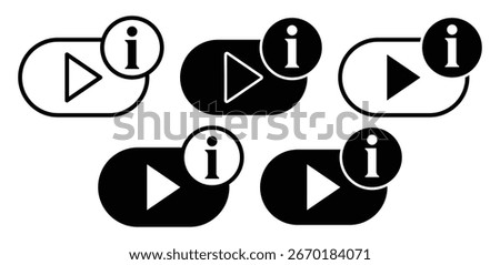 Video Tutorial Icons With Play And Information Symbols Black And White Color Vector Design