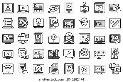 Video tutorial icons set outline vector. Online stream. Animation tutorial