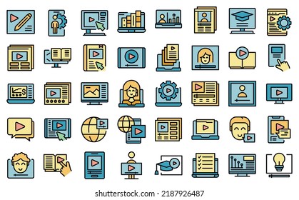Video tutorial icons set outline vector. Online stream. Animation tutorial