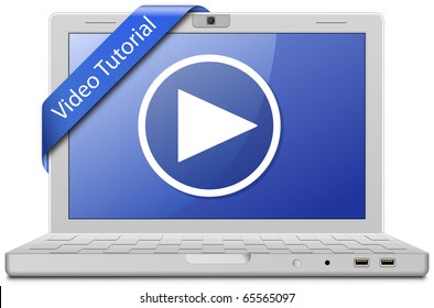 Video Tutorial. Laptop and video service sign.