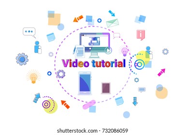 Video Tutorial Learn Online Banner Internet Education Elearning Concept Vector Illustration
