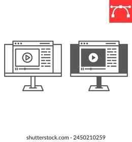 Video tutorial line and glyph icon, e-learning and online distance learning, online course vector icon, vector graphics, editable stroke outline sign, eps 10.