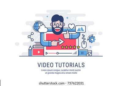 Video tutorial. Modern flat vector illustration for web.