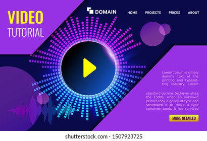 Video tutorial online assistant. Landing page design. technology for for video tutorials. Digital player on ultraviolet background.
