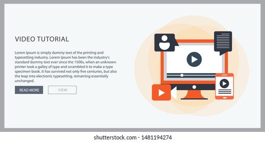 Video Tutorial Online Education Business Concept Template Web Banner With Copy Space Vector Illustration