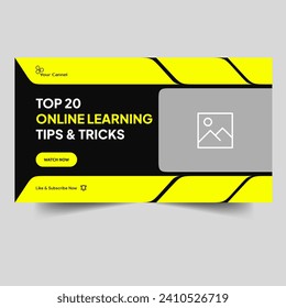 Video tutorial online learning techniques video thumbnail banner design, education system tips and tricks video vlogging thumbnail, editable vector eps 10 file format