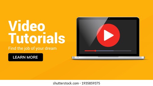 Icono de reproductor en línea de tutorial de vídeo. Concepto de diseño de tutorial de formación para seminarios web