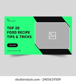 Video tutorial tips and tricks food menu thumbnail banner design, food recipe video cover banner design, editable vector eps 10 file format