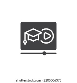 Video tutorial vector icon. filled flat sign for mobile concept and web design. Online education glyph icon. Symbol, logo illustration. Vector graphics