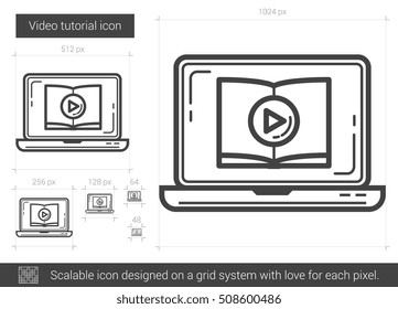 Video tutorial vector line icon isolated on white background. Video tutorial line icon for infographic, website or app. Scalable icon designed on a grid system.
