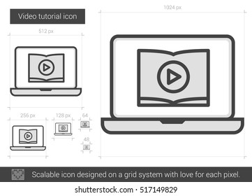 Video tutorial vector line icon isolated on white background. Video tutorial line icon for infographic, website or app. Scalable icon designed on a grid system.