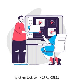 Video tutorial web concept. Woman studying course on internet platform. Online education people scene. Flat characters design for website. Vector illustration for social media promotional materials