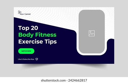 Video tutorial workout plan tips and tricks thumbnail banner design, fitness video cover banner design, fully editable vector eps 10 file format