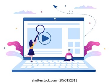 Video Tutorials Background Vector Illustration. Watching and Streaming Online on Computer About Education, Knowledge for Web Banner, Brochures, Poster or Book Cover