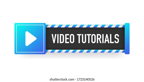 VIDEO TUTORIALS blue sign. Striped frame. Banner isolated on white background. Vector illustration.