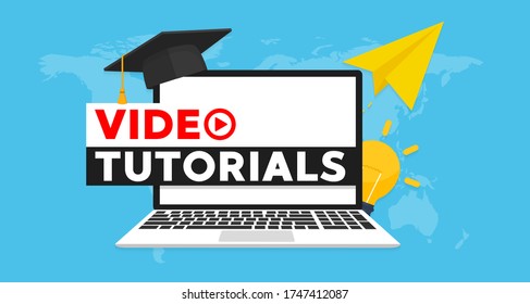 Video tutorials concept banner flat illustration