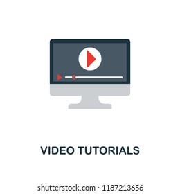 Video Tutorials flat icon. Monochrome style design from online education collection. UX and UI. Pixel perfect flat video tutorials icon. For web design, apps, software, printing usage.