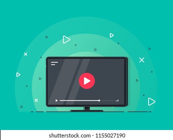 Video tutorials icon concept. Video conference and webinar icon, internet and video services. Trendy flat vector on green background. Vector Illustration.