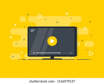 Video tutorials icon concept. Video conference and webinar icon, internet and video services. Trendy flat vector on yellow background. Vector Illustration.