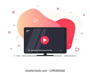 Video tutorials icon concept. Video conference and webinar icon, internet and video services. Modern abstract vector on geometric liquid background . Vector Illustration.