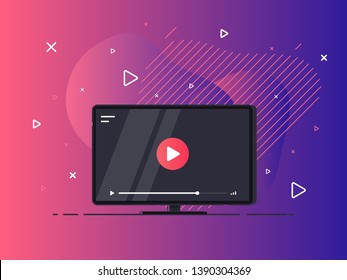 Video tutorials icon concept. Video conference and webinar icon, internet and video services. Modern abstract vector on geometric liquid background . Vector Illustration.