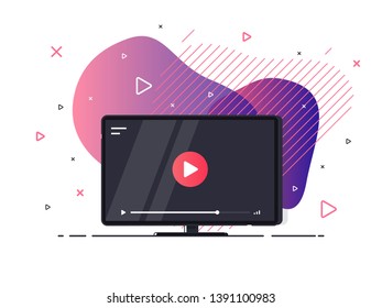 Video tutorials icon concept. Video conference and webinar icon, internet and video services. Modern abstract vector on geometric liquid background . Vector Illustration.