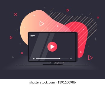 Video Tutorials Icon Concept. Video Conference And Webinar Icon, Internet And Video Services. Modern Abstract Vector On Geometric Liquid Background . Vector Illustration.