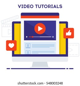 Video tutorials icon concept. Online webinar icon design. Study and learning background. Digital lesson illustration. Vector illustration in flat style on white background