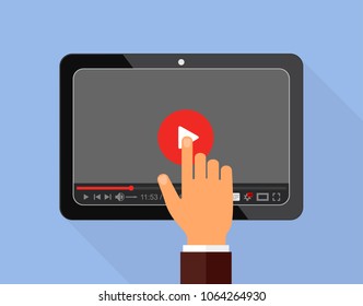 Video tutorials icon concept. Study and learning background, distance education and knowledge growth. Video conference and webinar icon, internet and video services. Vector illustration in flat style