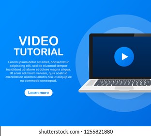 Video tutorials icon concept. Study and learning background, distance education and knowledge growth. Video conference and webinar icon, internet and video services. Vector stock illustration.