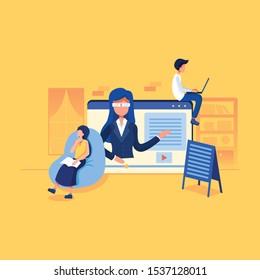 Video tutorials icon concept. Study and learning background, distance education and knowledge growth. Video conference and webinar icon, internet and video services. Vector illustration in flat style