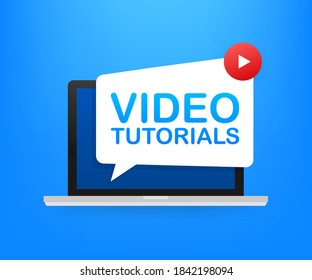 Video tutorials icon concept. Study and learning background, distance education and knowledge growth. Video conference and webinar icon, internet and video services.