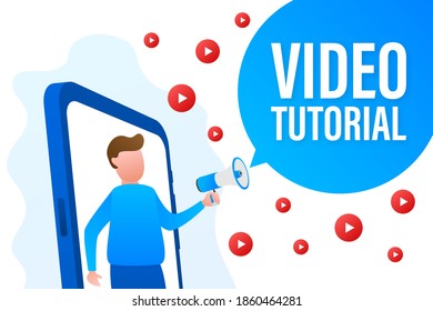 Video tutorials icon concept. Study and learning background, distance education and knowledge growth. Video conference and webinar.