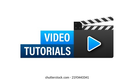 Video tutorials icon concept. Study and learning background, distance education and knowledge growth. Video conference and webinar icon, internet and video services. Vector illustration.