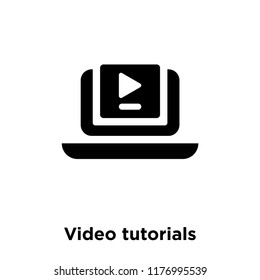 Video tutorials icon vector isolated on white background, logo concept of Video tutorials sign on transparent background, filled black symbol