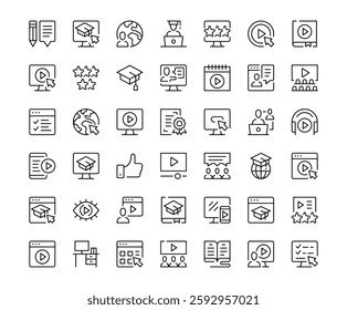 Video tutorials icons. Outline symbols collection. Premium vector line icons set