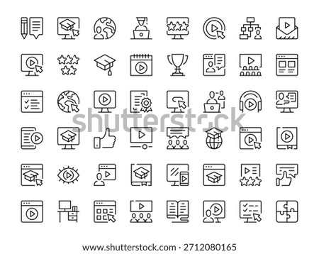 Video tutorials icons. Outline symbols collection. Premium vector line icons set