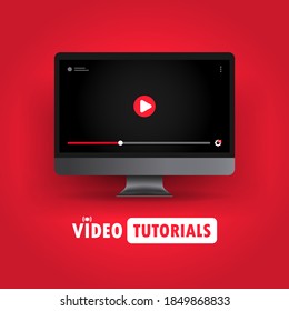 Video tutorials illustration. Watching webinar, streaming video online on computer. Vector on isolated background. EPS 10