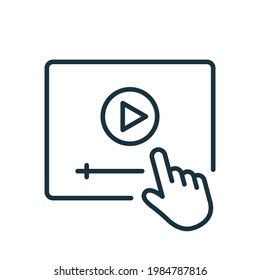 Video Tutorials Line Icon. Video Player with Mouse Pointer Linear Icon. E-learning and Online Education concept. Distant Education and Online Webinar pictogram. Editable stroke. Vector illustration.