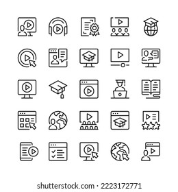Video tutorials line icons. Outline symbols. Vector line icons set