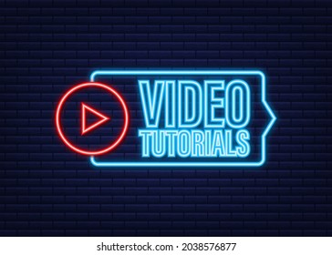 Video tutorials neon icon. Study and learning background, distance education and knowledge growth. Vector illustration.