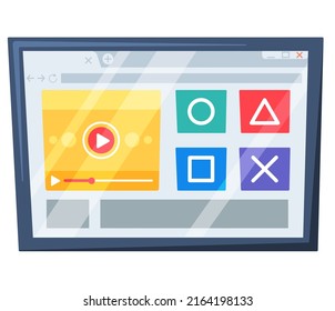 Video tutorials on monitor concept. Study and learning online educational platform, distance education and knowledge growth. Video conference and webinar icon, internet and video services, self-study