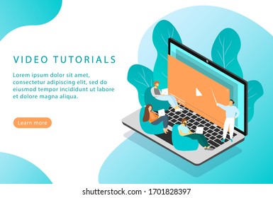 Video tutorials. Online courses and education. Isometric. Landing page for web sites. 