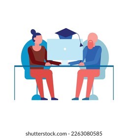 Video tutorials online training courses composition with flat human characters with gadgets and books vector illustration